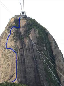 Sugarloaf peak showing the "via dos italianos" (bolted 5.10)